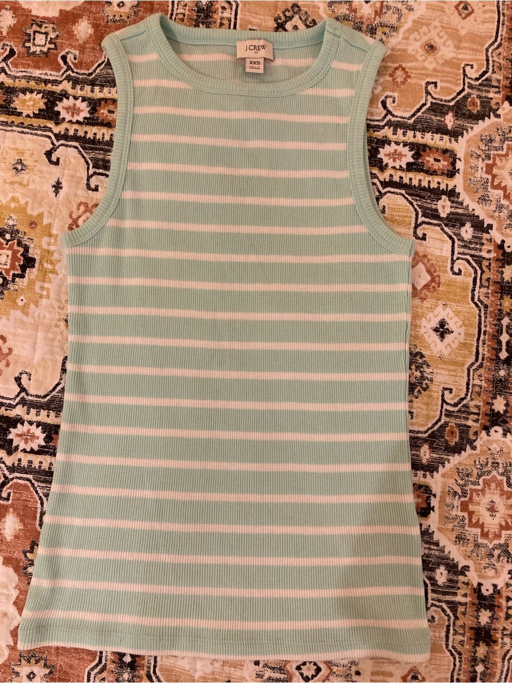 J. Crew Mint Green and White Striped Sleeveless Rib Tank